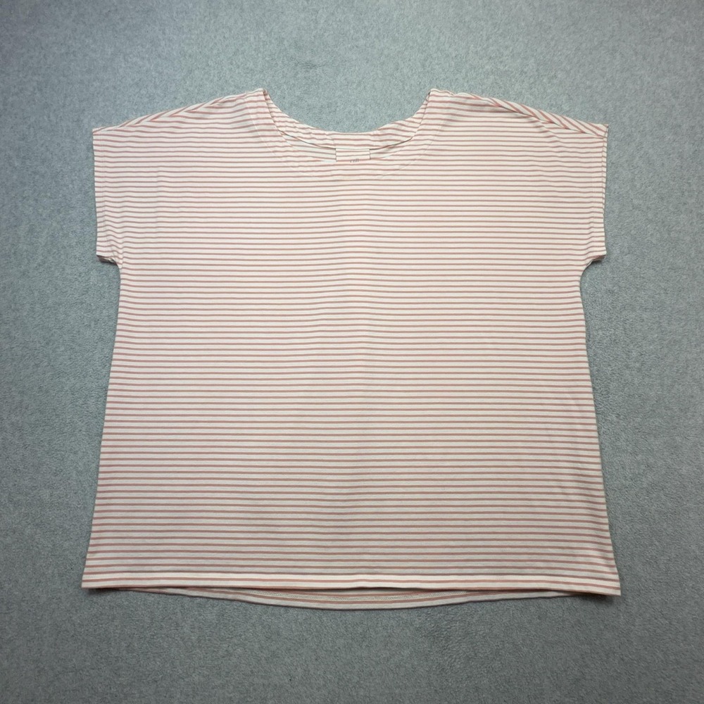 J Jill Luxe Supima Scoop Neck Tee Shirt Womens Large Pink Stripe Short Sleeve